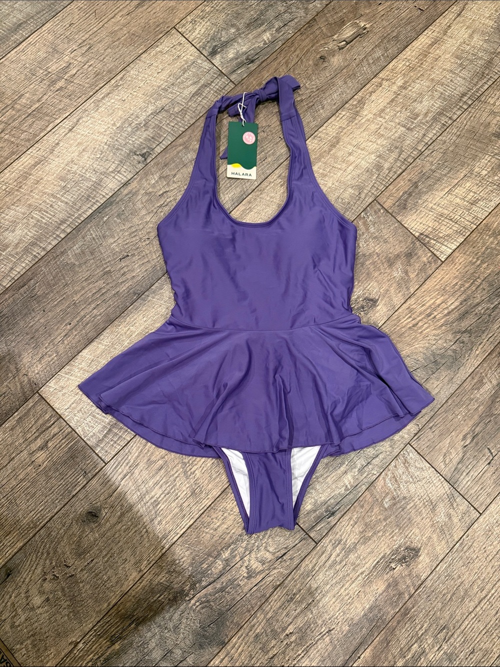 Women’s Purple Skirted Halter One-Piece Swimsuit